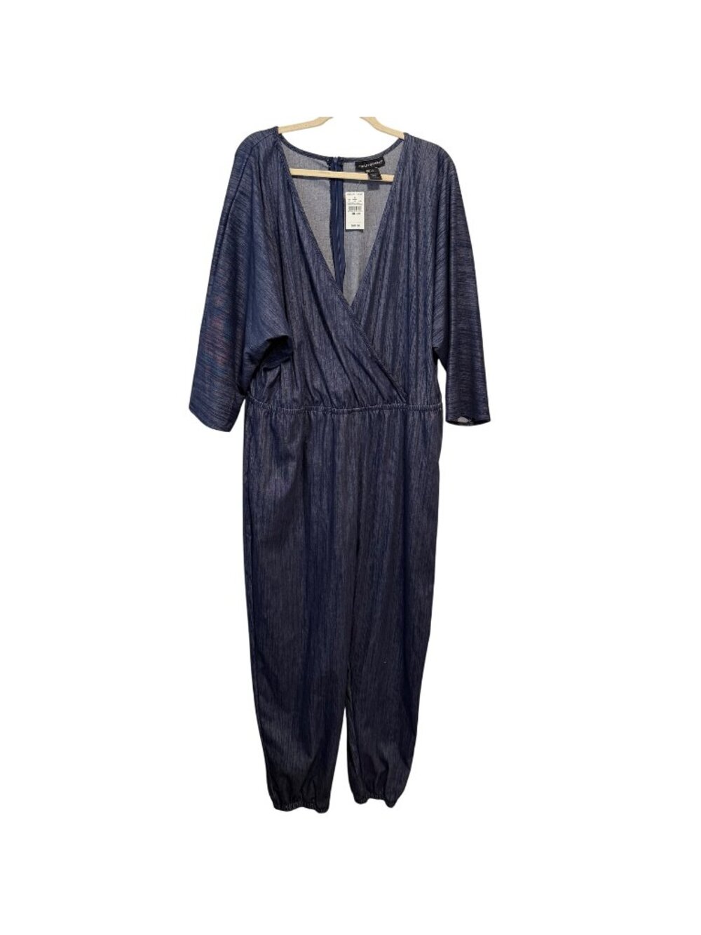 NWT Ashley Stewart Womens Plus Size 22/24 Blue V-Neck Jumpsuit Dolman Sleeves
